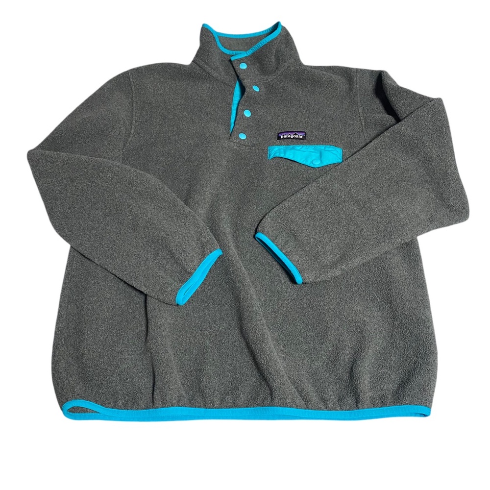 Patagonia Synchilla Vintage 90s Snap-T Fleece Pullover Gray Teal Women Medium